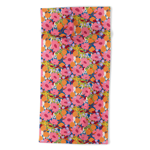 Sewzinski Pink Wildflowers Beach Towel