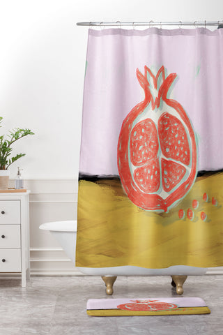 Sewzinski Pomegranate Shower Curtain And Mat