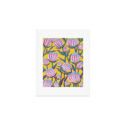 Sewzinski Protea Flowers on Yellow Art Print