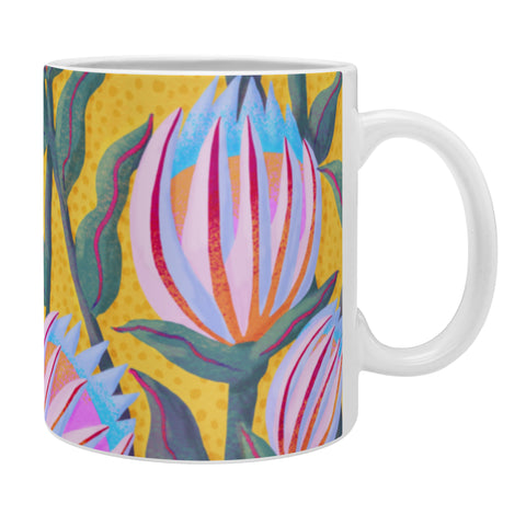 Sewzinski Protea Flowers on Yellow Coffee Mug
