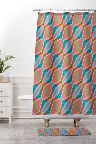 Sewzinski Rainbow Zig Zag Pattern Shower Curtain And Mat