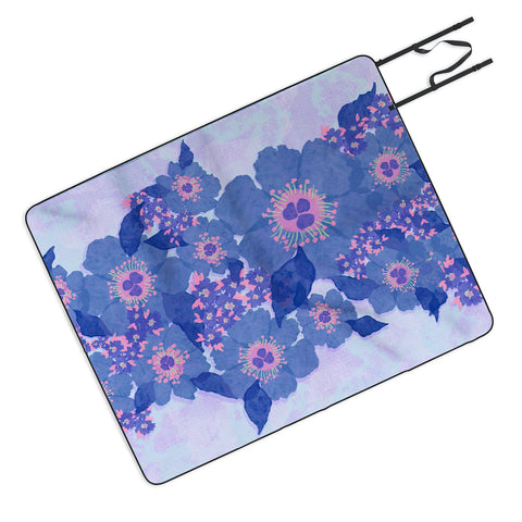 Sewzinski Retro Blue Flowers Picnic Blanket