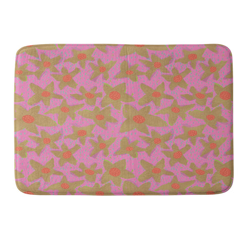 Sewzinski Retro Flowers on Pink Memory Foam Bath Mat