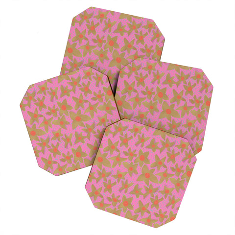 Sewzinski Retro Flowers on Pink Coaster Set