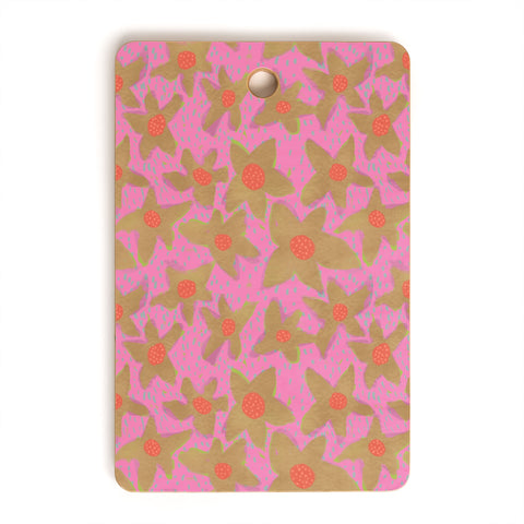 Sewzinski Retro Flowers on Pink Cutting Board Rectangle