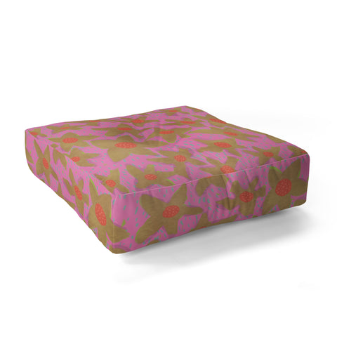 Sewzinski Retro Flowers on Pink Floor Pillow Square