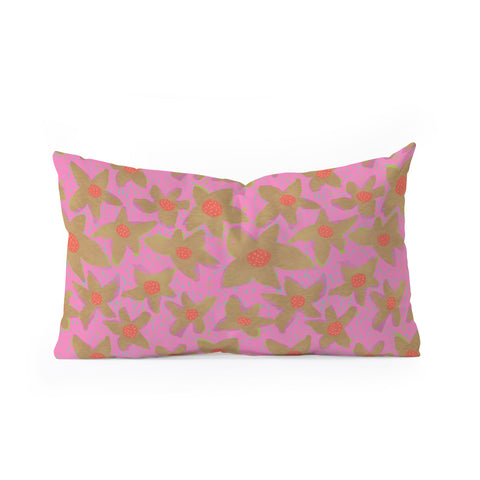 Sewzinski Retro Flowers on Pink Oblong Throw Pillow