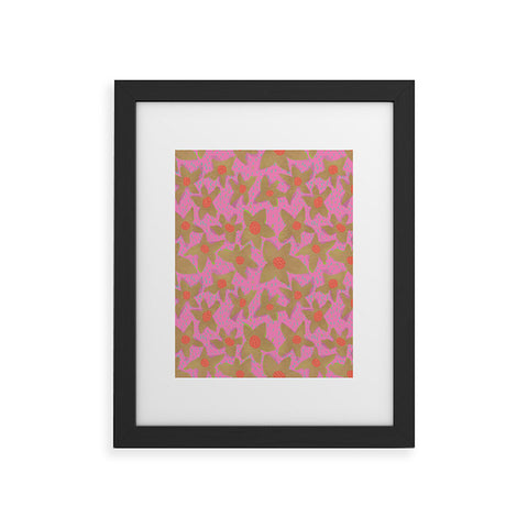 Sewzinski Retro Flowers on Pink Framed Art Print