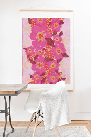 Sewzinski Retro Pink Flowers Art Print And Hanger