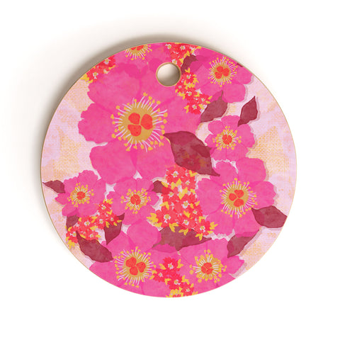 Sewzinski Retro Pink Flowers Cutting Board Round