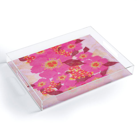 Sewzinski Retro Pink Flowers Acrylic Tray