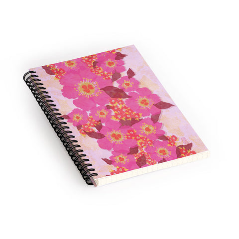 Sewzinski Retro Pink Flowers Spiral Notebook