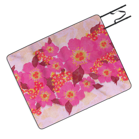 Sewzinski Retro Pink Flowers Picnic Blanket