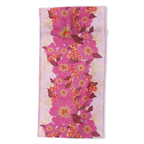 Sewzinski Retro Pink Flowers Beach Towel