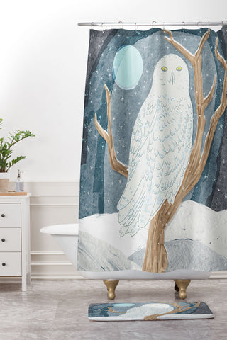 Sewzinski Snowy Owl at Night Shower Curtain And Mat