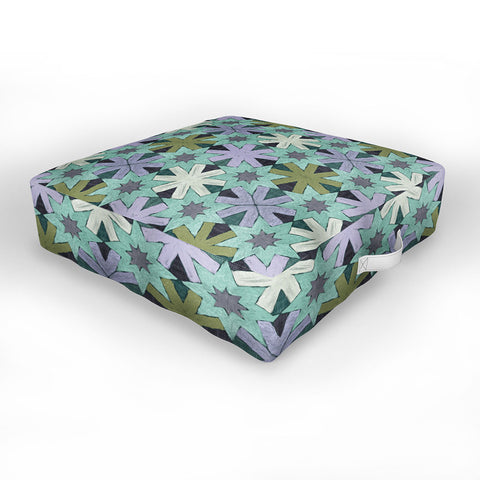 Sewzinski Star Pattern Blue and Green Outdoor Floor Cushion