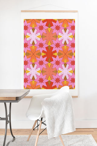 Sewzinski Star Pattern Red and Pink Art Print And Hanger