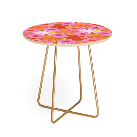 Sewzinski Star Pattern Red and Pink Round Side Table