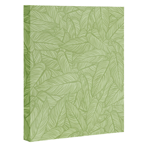 Sewzinski Striped Leaves in Green Art Canvas