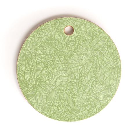 Sewzinski Striped Leaves in Green Cutting Board Round