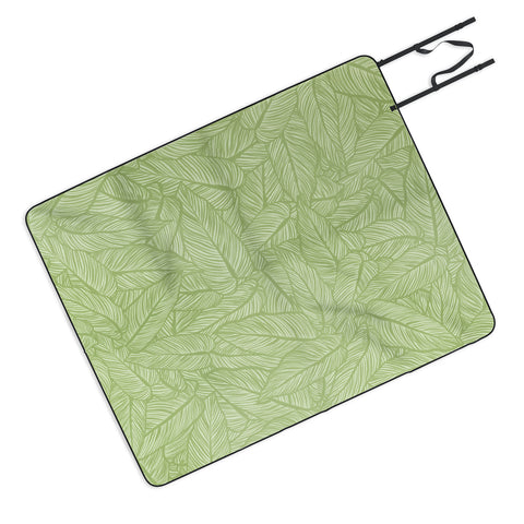 Sewzinski Striped Leaves in Green Picnic Blanket