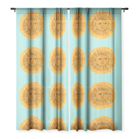 Sewzinski Sun Drawing Gold and Blue Sheer Window Curtain