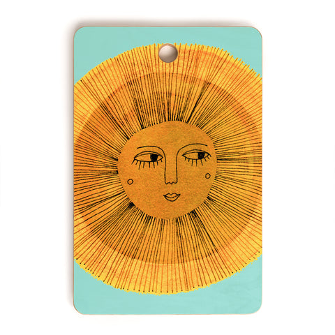 Sewzinski Sun Drawing Gold and Blue Cutting Board Rectangle