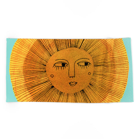 Sewzinski Sun Drawing Gold and Blue Beach Towel