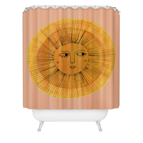 Sewzinski Sun Drawing Gold and Pink Shower Curtain