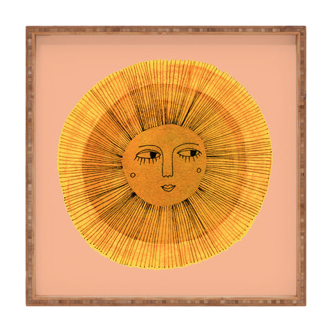Sewzinski Sun Drawing Gold and Pink Square Tray