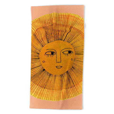 Sewzinski Sun Drawing Gold and Pink Beach Towel