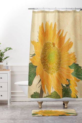 Sewzinski Sunflower and Bee Shower Curtain And Mat