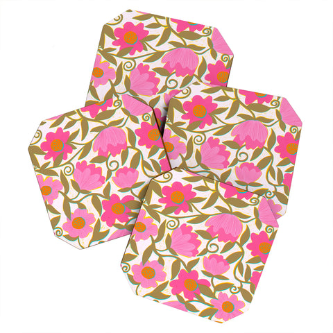 Sewzinski Sunlit Flowers Pink Coaster Set