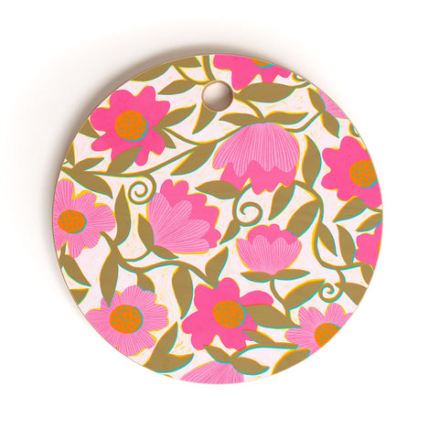 Sewzinski Sunlit Flowers Pink Cutting Board Round
