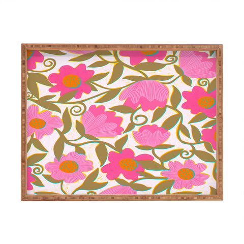Sewzinski Sunlit Flowers Pink Rectangular Tray