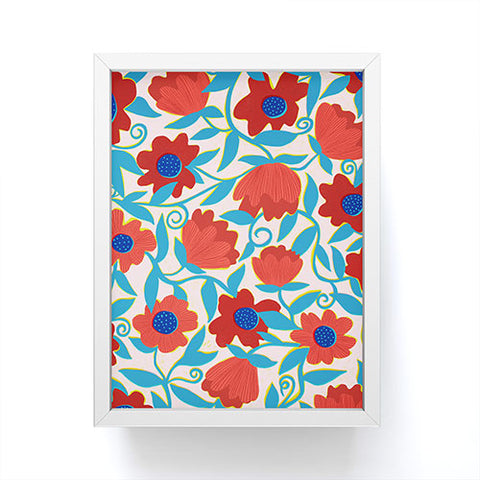 Sewzinski Sunlit Flowers Red Framed Mini Art Print