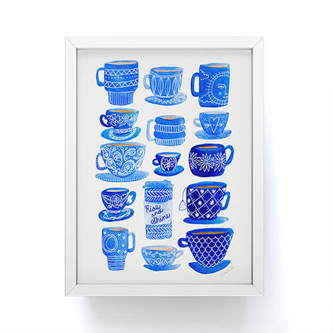Sewzinski Teacups and Mugs in Blues Framed Mini Art Print