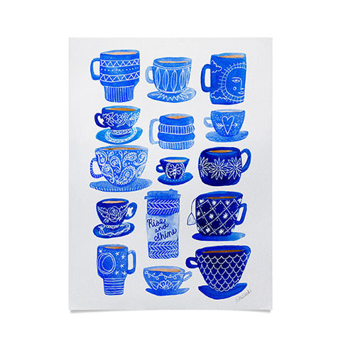 Sewzinski Teacups and Mugs in Blues Poster