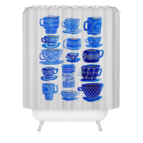 Sewzinski Teacups and Mugs in Blues Shower Curtain