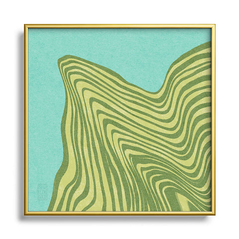 Sewzinski Trippy Waves Blue and Green Square Metal Framed Art Print
