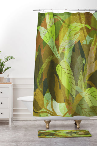 Sewzinski Tropical Tangle Green Shower Curtain And Mat