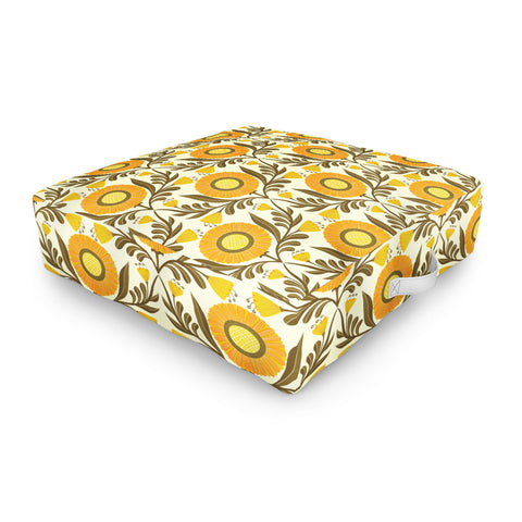 Sewzinski Wallflowers Pattern Yellow Outdoor Floor Cushion