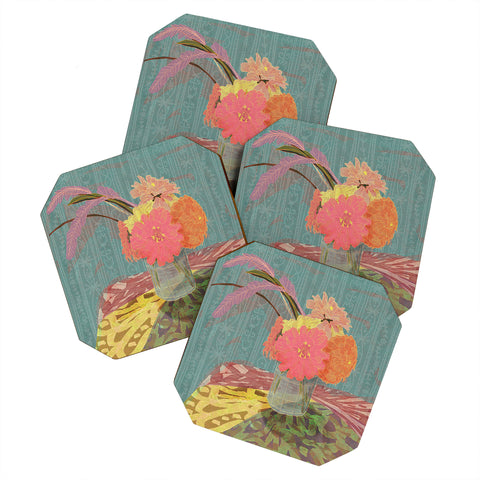 Sewzinski Zinnias Bouquet Coaster Set