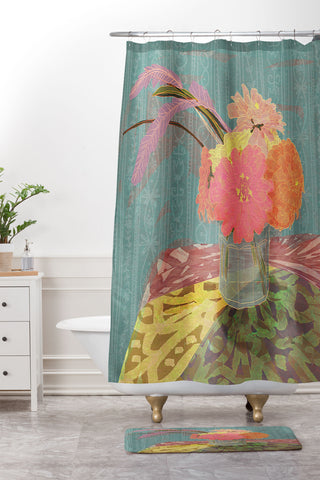 Sewzinski Zinnias Bouquet Shower Curtain And Mat