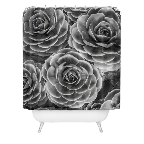 Shannon Clark Black and White Succulents Shower Curtain