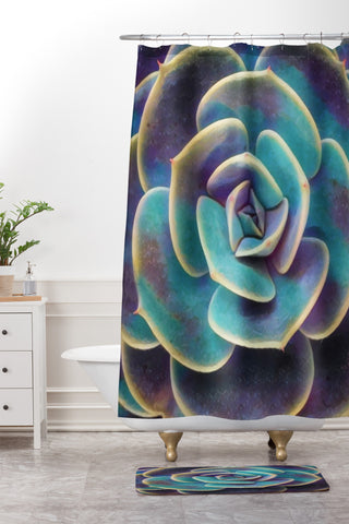Shannon Clark Purple and Blue Succulent Shower Curtain And Mat
