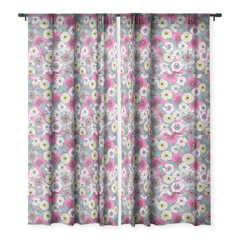 Sharon Turner Australian garden pink Sheer Window Curtain