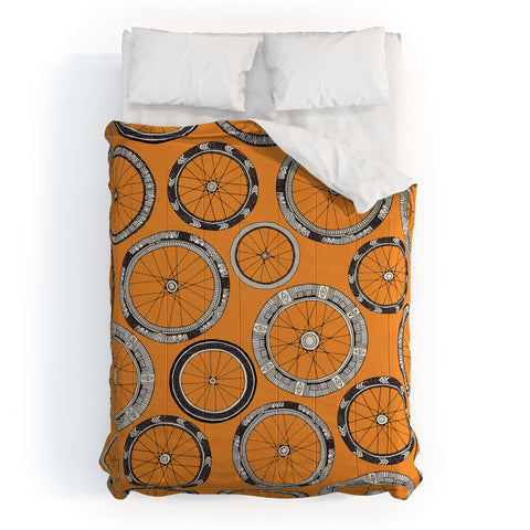Sharon Turner bike wheels amber Comforter