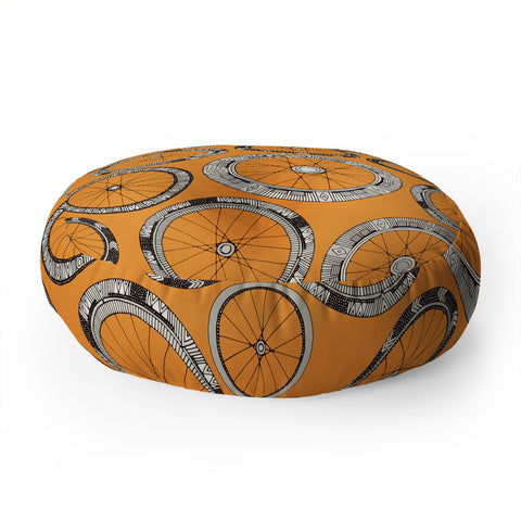 Sharon Turner bike wheels amber Floor Pillow Round