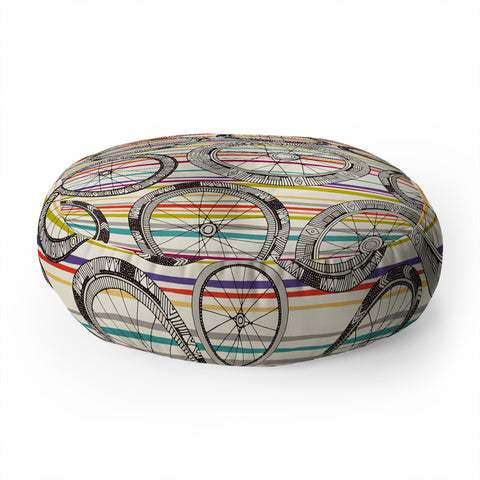 Sharon Turner bike wheels stripe Floor Pillow Round